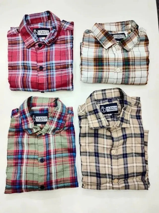 Pack of 4 multicolor men's check shirts by 8969, featuring classic plaid patterns and button-up design.