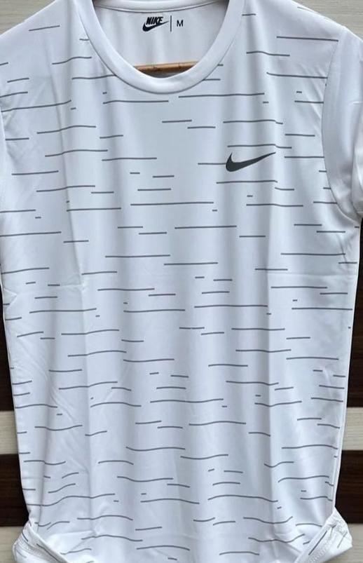 White Nike men's trending T-shirt in size small, casual fit, lightweight fabric, displayed on a hanger.