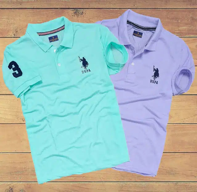 Pack of 2 men's polo neck T-shirts in sky blue and blue by 8969, casual men's T-shirts in size M.