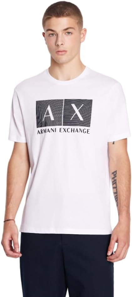 White Armani Exchange men's regular fit T-shirt, size M, displayed flat with soft cotton fabric and simple crew neck design.
