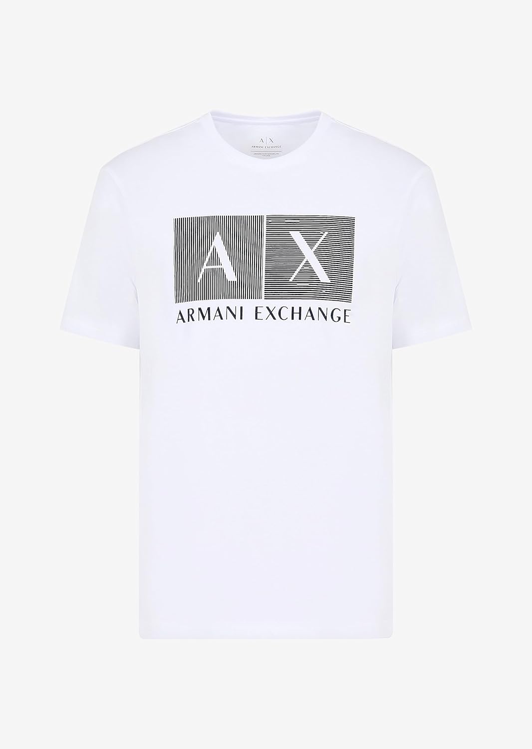 White Armani Exchange men's regular fit T-shirt, front view showing crew neckline and soft cotton fabric.