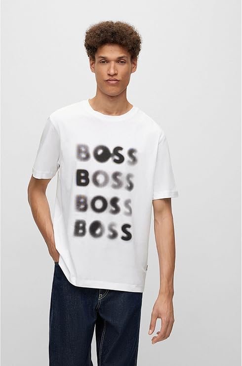 White BOSS men's Teetrury T-shirt in size M, front view showing classic crew neck and clean design.