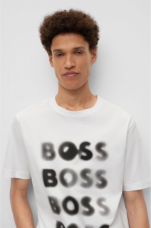 White BOSS men's T-shirt, size M, crafted from soft fabric, featuring a classic crew neckline and minimal branding.