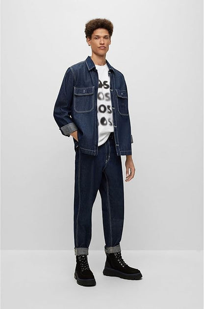 White BOSS men's Teetrury shirt, size M, made of comfortable fabric, displayed flat with collar and short sleeves.
