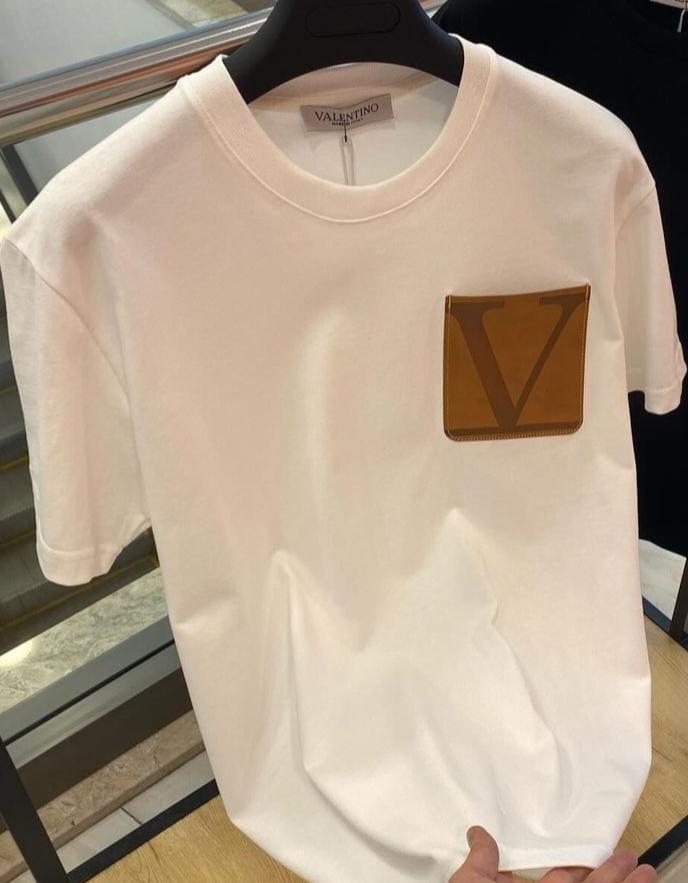 White men's regular fit T-shirt by 8969, shown in size L, made from soft cotton fabric with a classic crew neckline.