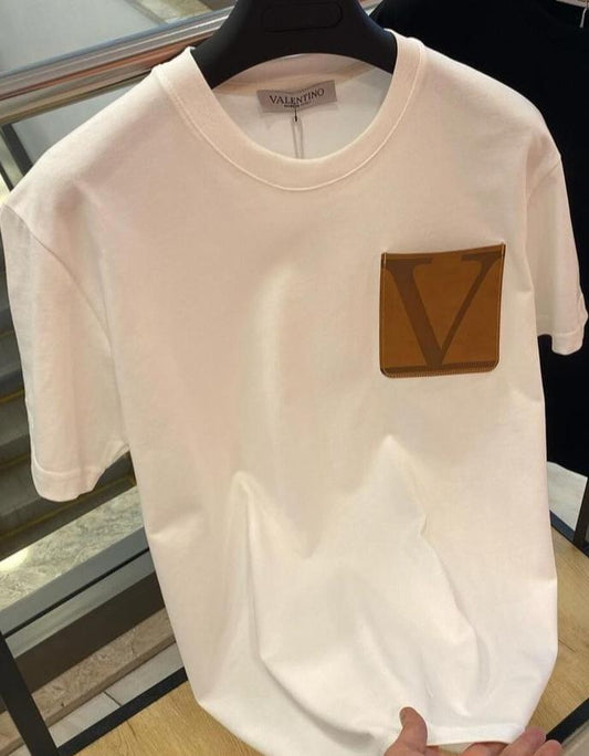 White men's regular fit T-shirt by 8969, shown in size L, made from soft cotton fabric with a classic crew neckline.