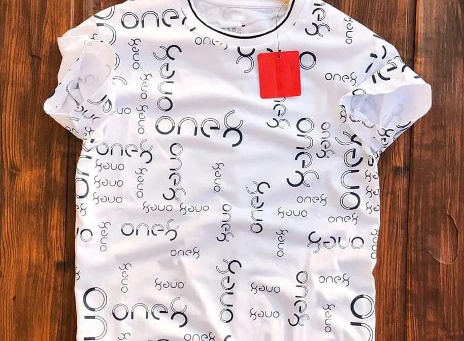 Men's white printed trending T-shirt by 8969, size S, showcasing stylish graphic design on soft cotton fabric.