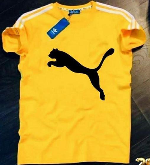 Yellow regular fit men's T-shirt by 8969, showing front view of the casual short-sleeve shirt in size L