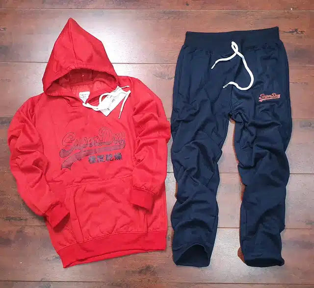 Red and black full sleeves printed men's tracksuit by 8969, casual athletic wear for men in size M