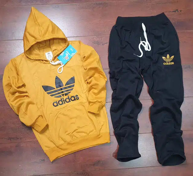 Men's yellow and black full sleeves printed tracksuit by 8969, casual athletic wear for men, front view showing design details.