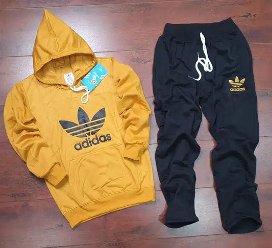 Men's yellow and black full sleeves printed tracksuit by 8969, casual athletic wear for men, front view showing design details.