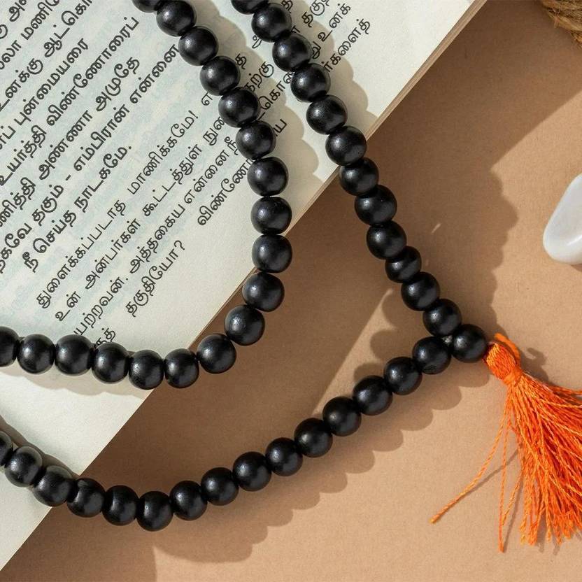 Original Karungali Malai religious mala with 108 ebony wood beads, 8mm Jaap Mala wood necklace for spiritual prayer.