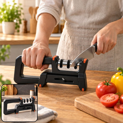 Manual Metal Knife Sharpener With 3 Stage System And Ergonomic Non Slip Handle
