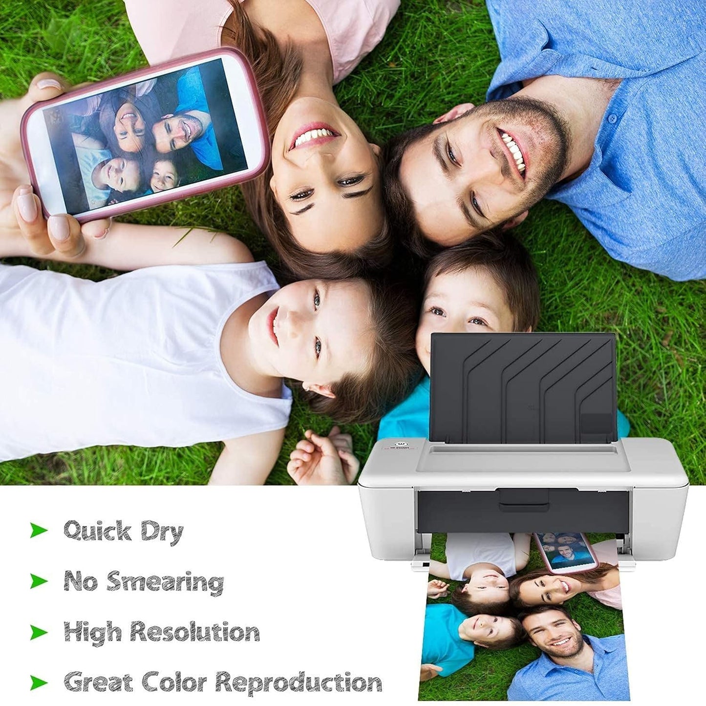 A4 size high glossy photo paper sheets by Wukusy, showing 20 sheets stacked with a shiny reflective surface
