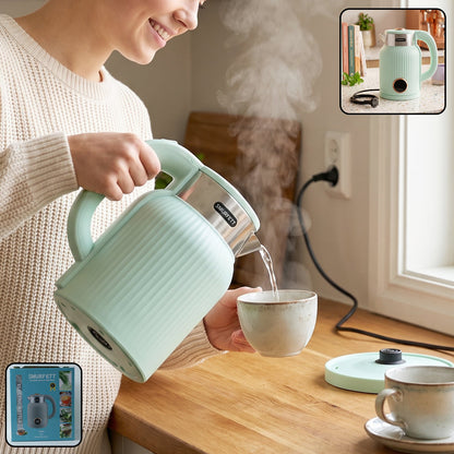 Wukusy 2L electric kettle with 1500W power for tea, coffee, milk, and hot water, shown filled and ready for use.