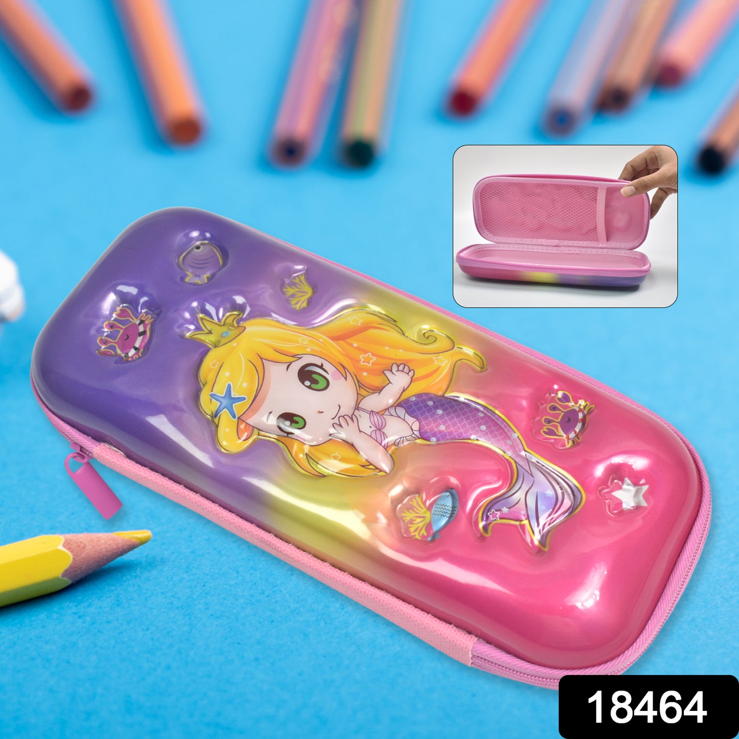 Wukusy 3D cartoon zipper compass box pencil case with colorful design for office or school use.