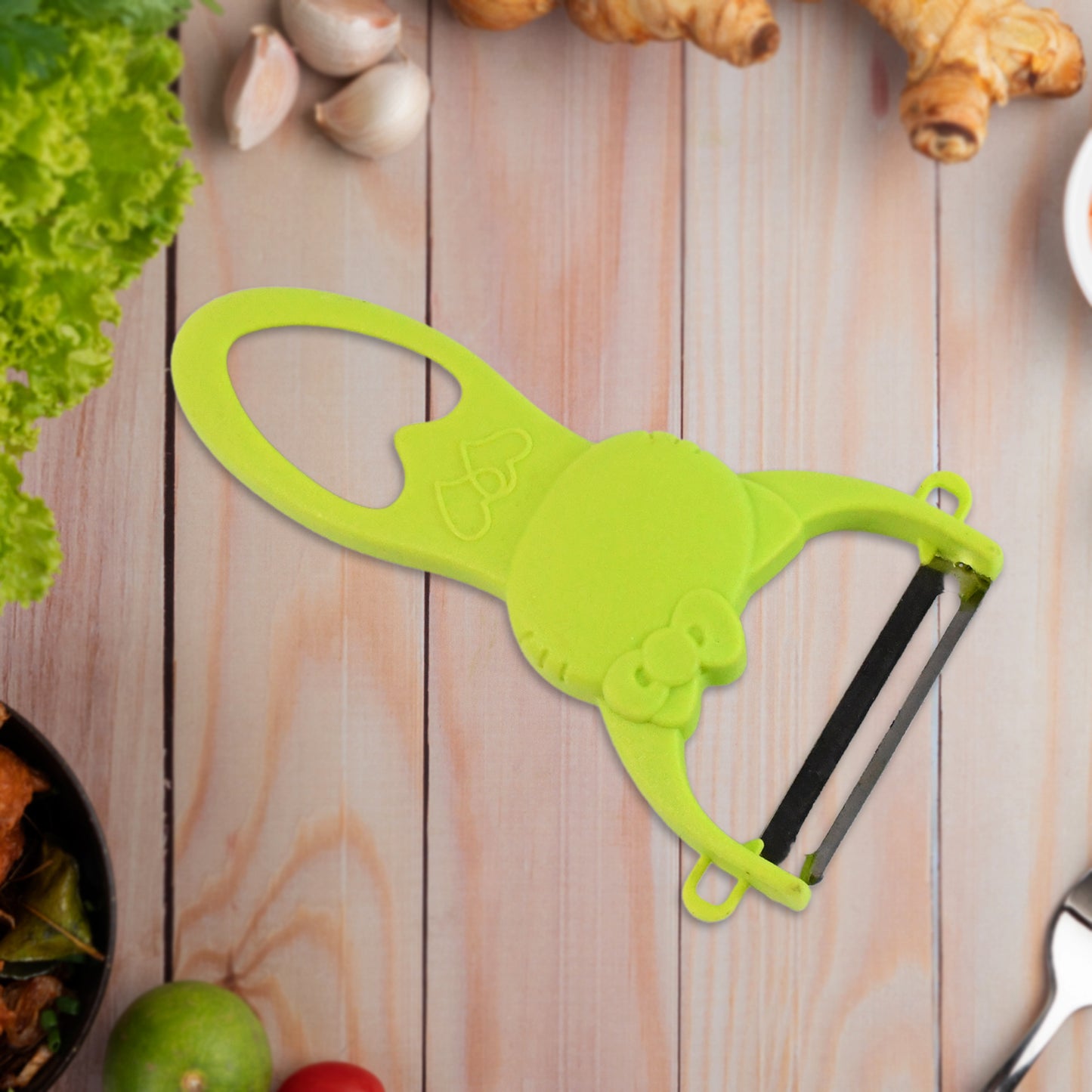 Wukusy 4-piece kitchen cutting set with scissors, peeler, grater, slicer, and knife for versatile food prep in home kitchen