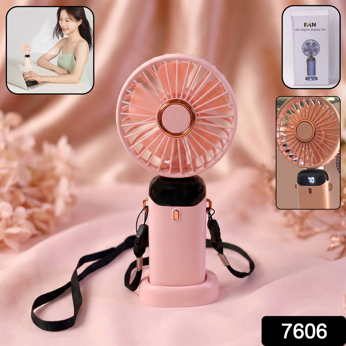 Wukusy rechargeable portable handheld fan with adjustable blades and ergonomic handle, perfect for personal cooling.