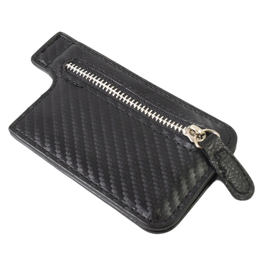 Black Wukusy adhesive card phone holder with wallet attachment attached to a smartphone, designed for carrying cards securely.