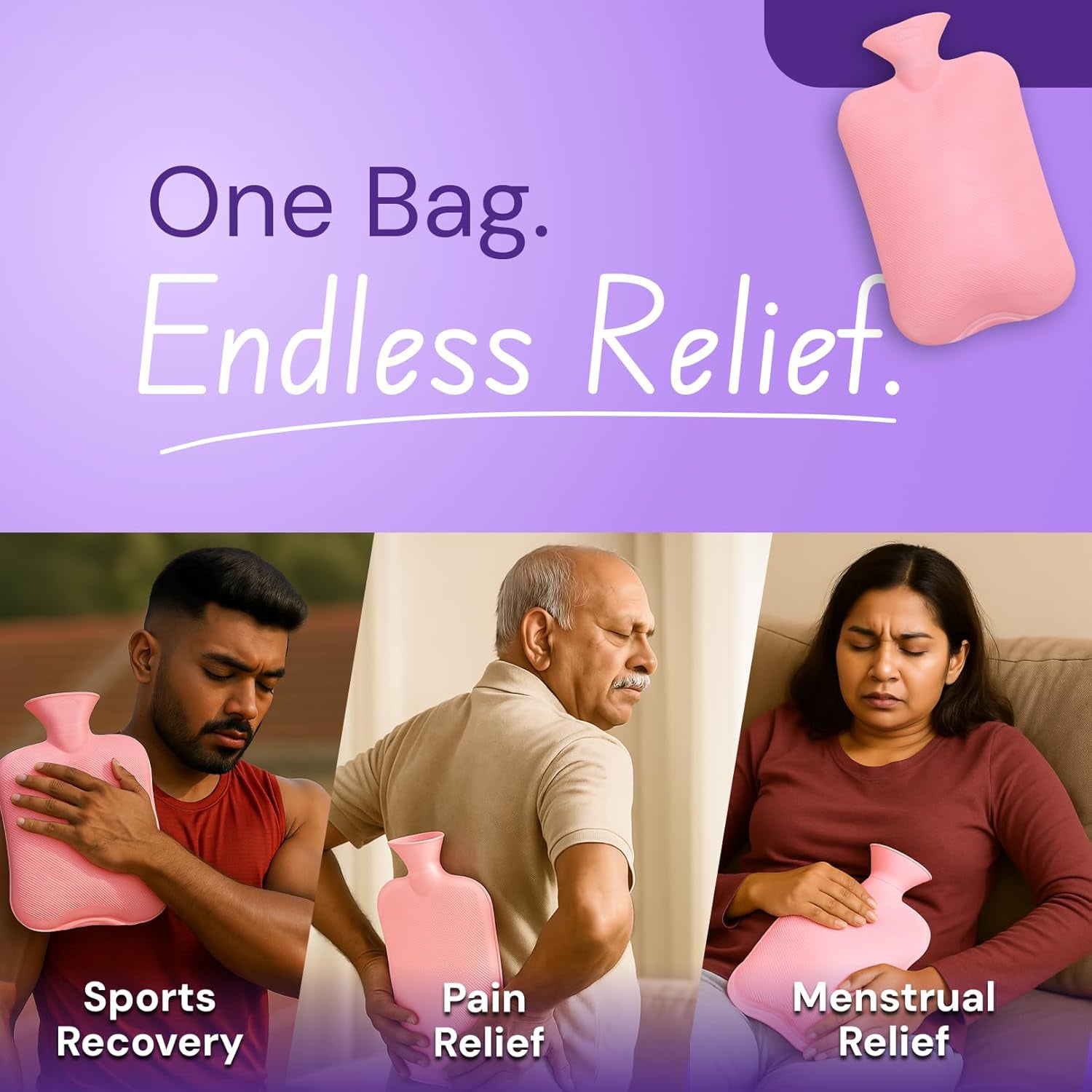 Wukusy premium rubber hot water bag in 31x19 cm, heating pad for pain relief and warmth, shown in close-up view.