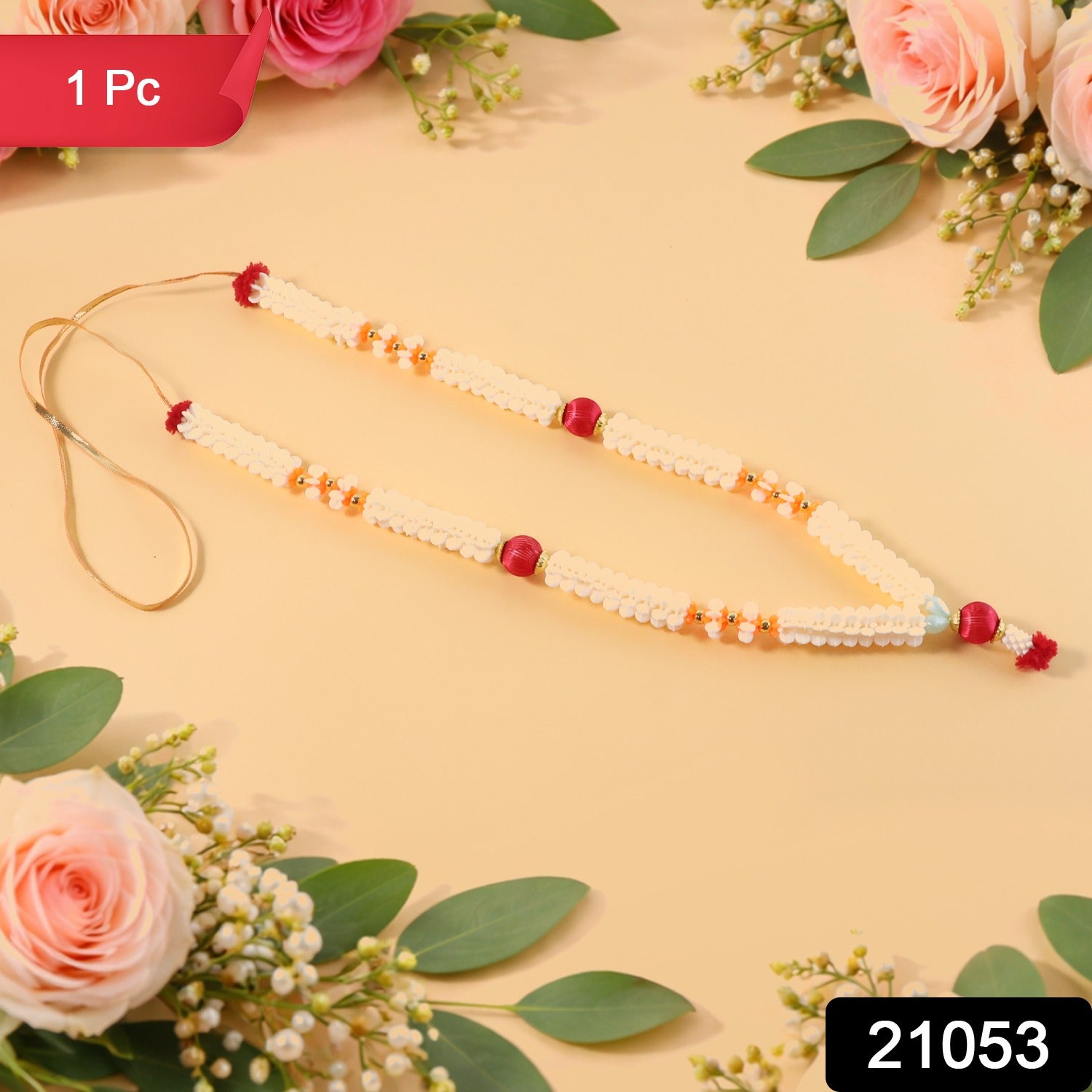 Traditional decorative Pooja Gajra garland by Wukusy, showcasing intricate floral designs for religious ceremonies.