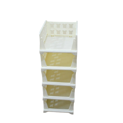 Wukusy 5-layer stackable storage organizer with foldable drawers, suitable for clothes, kitchen, pantry, or bathroom use.