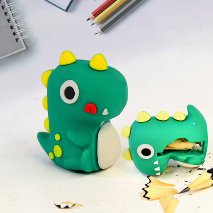 Wukusy Dinosaur 2-in-1 cute eraser with built-in pencil sharpener, colorful office accessory, designed for kids and students.