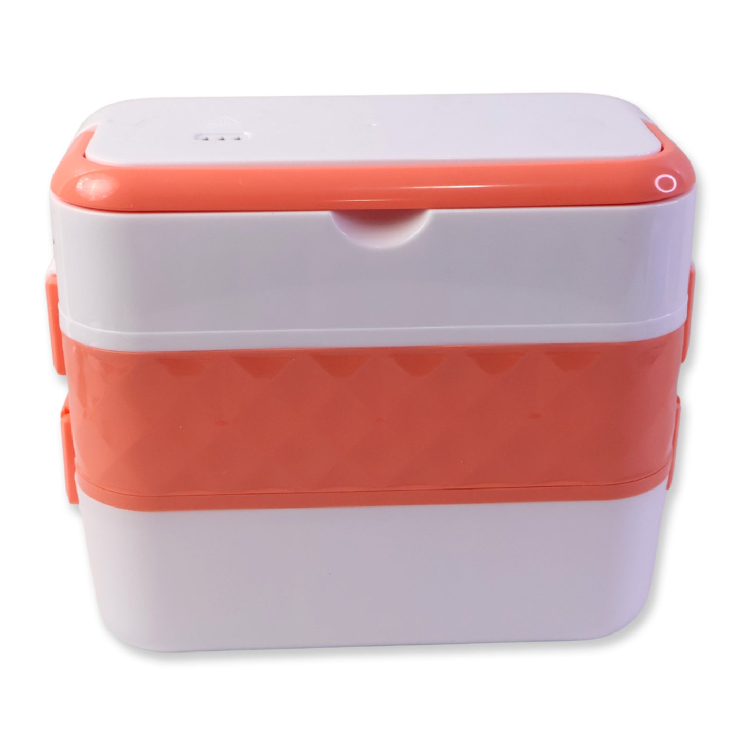 Wukusy electric heated lunch box with stainless steel inner containers, showing a compact portable food warmer with lid and handles.