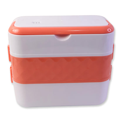 Wukusy electric heated lunch box with stainless steel inner containers, showing a compact portable food warmer with lid and handles.
