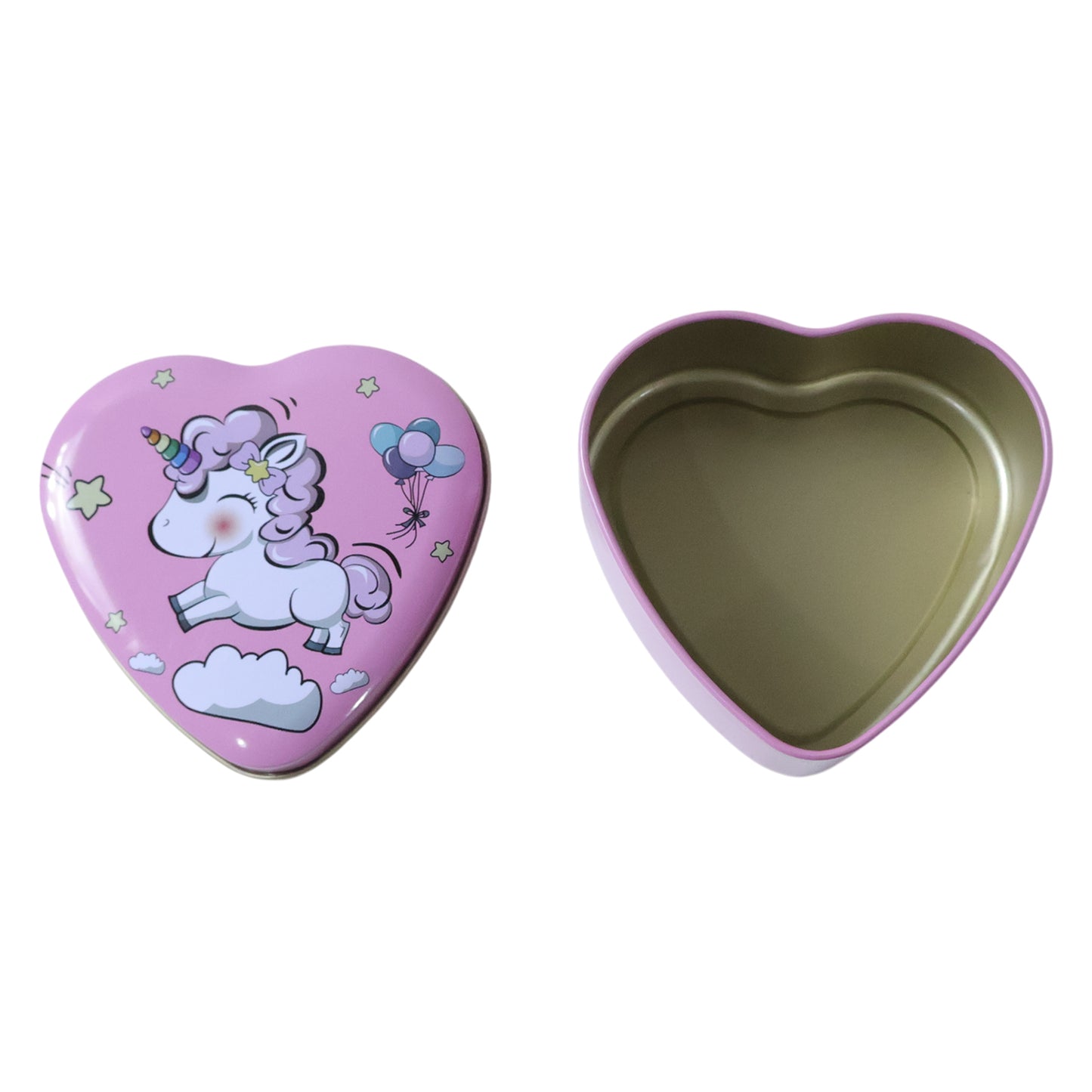 Heart-shaped unicorn printed storage box by Wukusy, featuring colorful unicorn design, perfect for organization and decor.