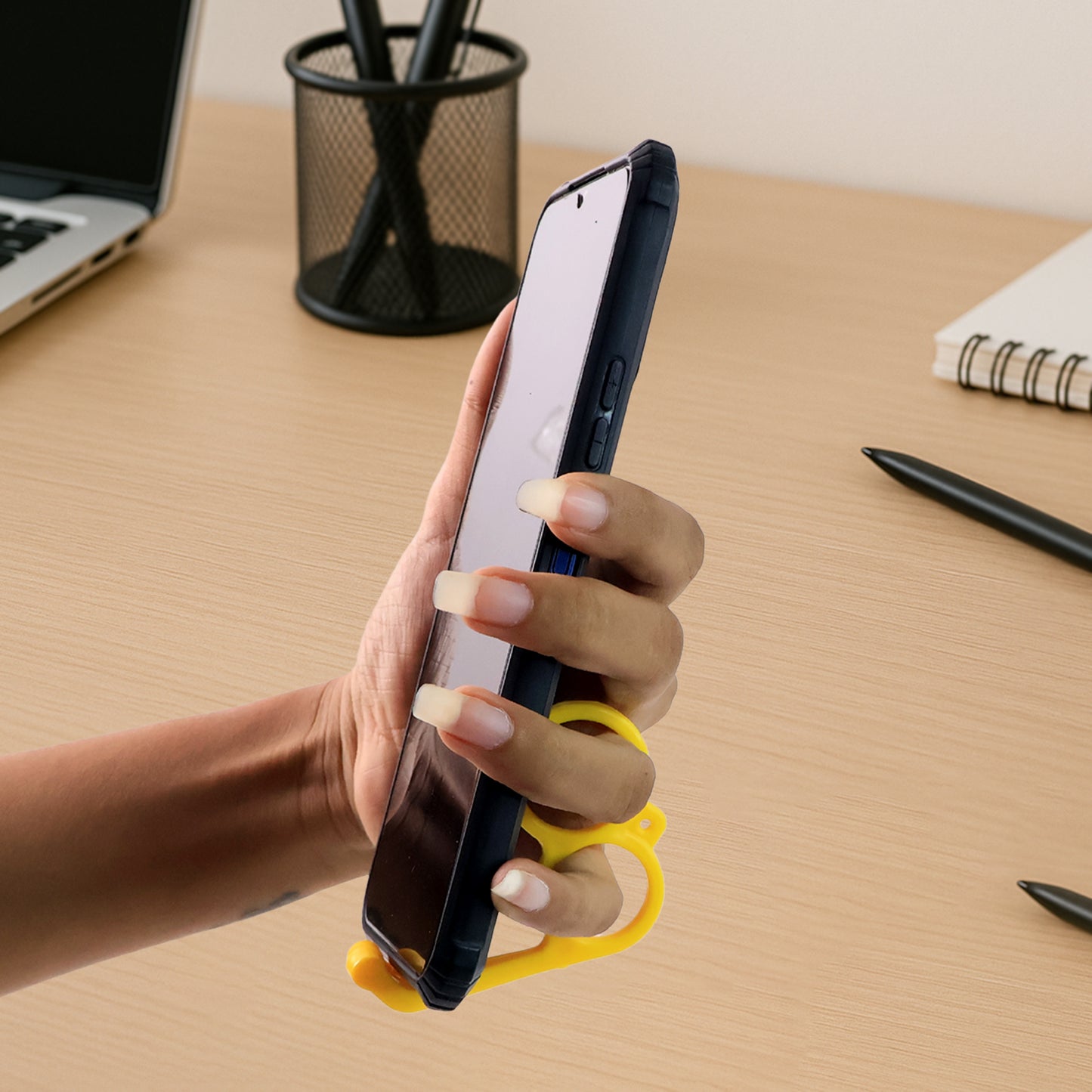 Set of 50 colorful plastic hand mobile stands for office use, featuring adjustable grip and versatile support for smartphones.