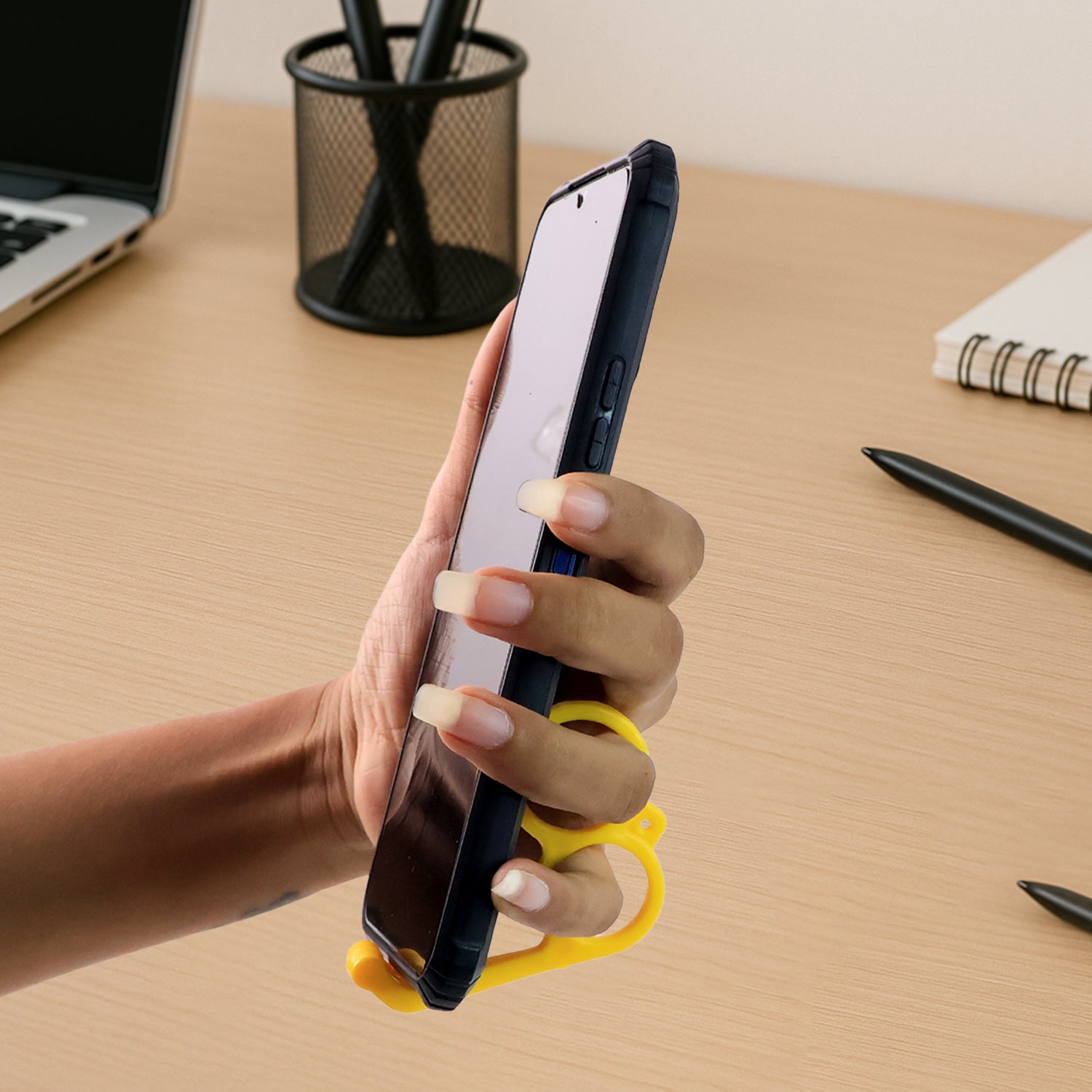 Set of 50 colorful plastic hand mobile stands for office use, featuring adjustable grip and versatile support for smartphones.