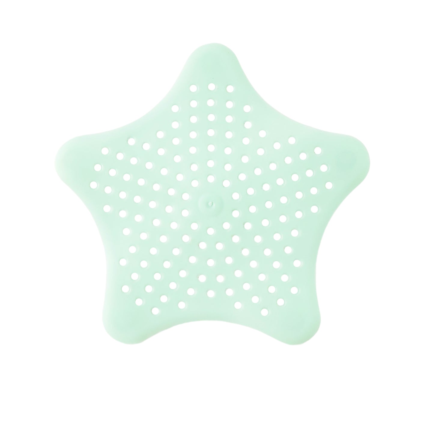 Mint green silicone star-shaped sink filter by Wukusy, designed to catch hair and debris in bathroom basin drains.