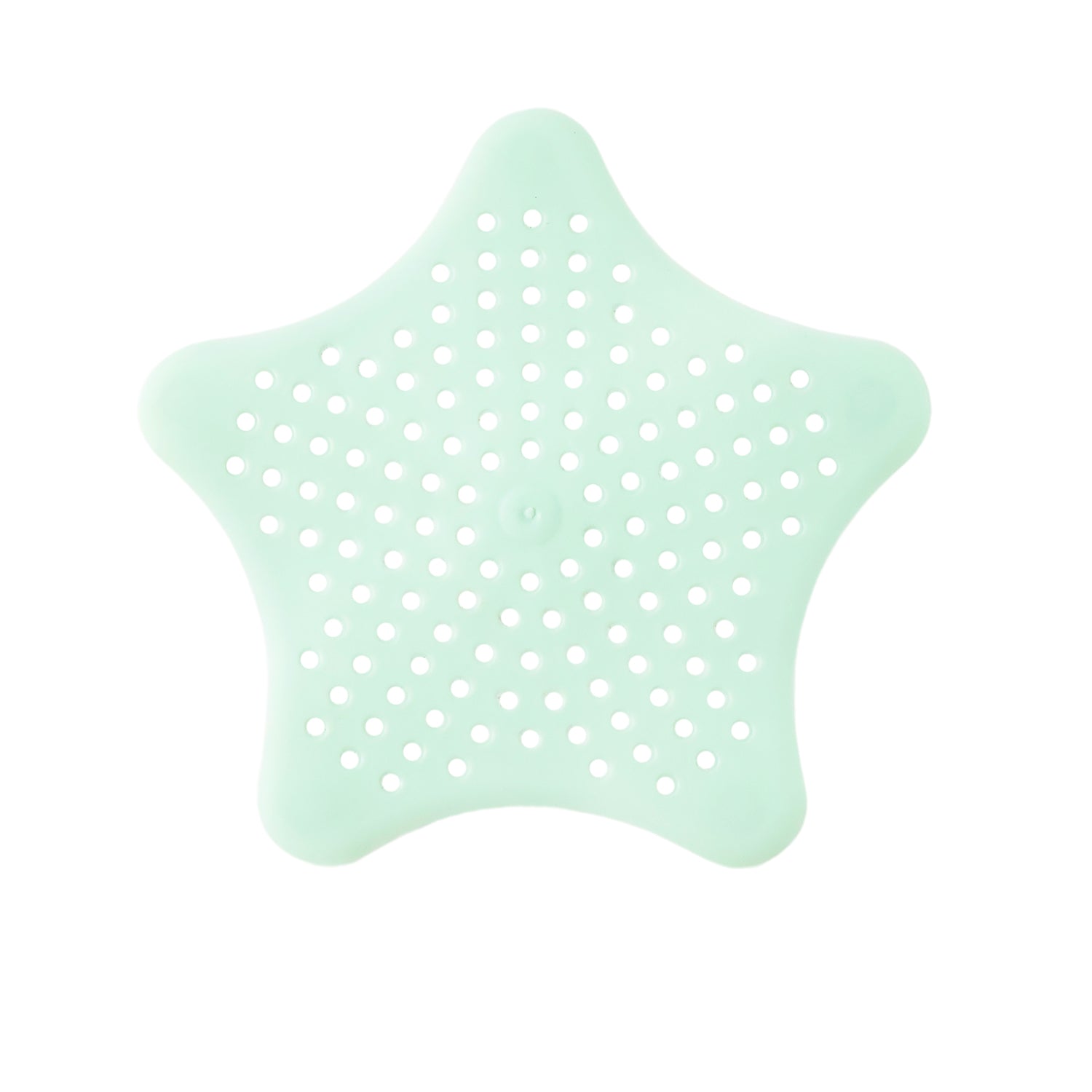 Mint green silicone star-shaped sink filter by Wukusy, designed to catch hair and debris in bathroom basin drains.