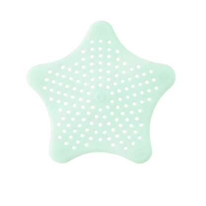Mint green silicone star-shaped sink filter by Wukusy, designed to catch hair and debris in bathroom basin drains.