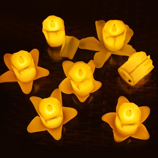 Set of 24 multicolor flameless melted design candles by Wukusy for home decor, featuring realistic glowing effect and decorative style.