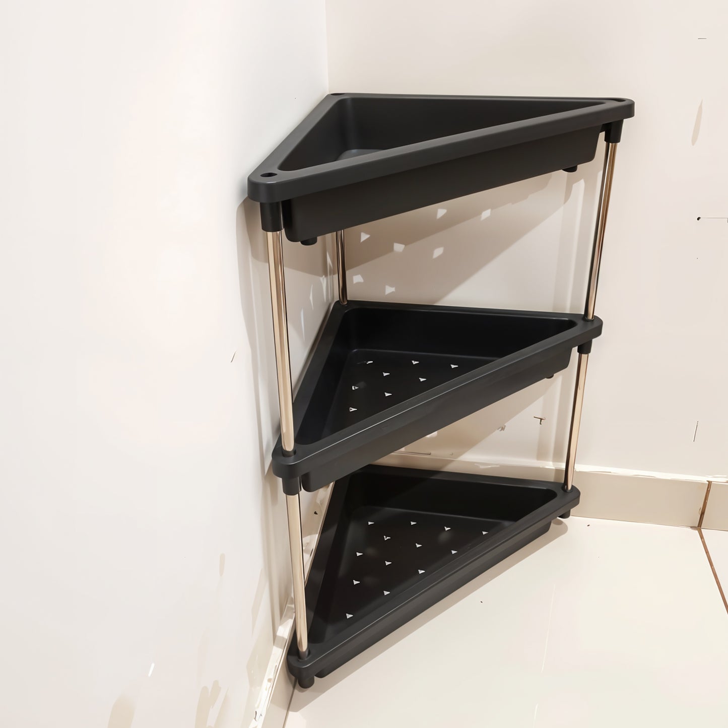 Wukusy 3-layer plastic corner storage rack for home and kitchen use, with multiple compartments for organizing small items