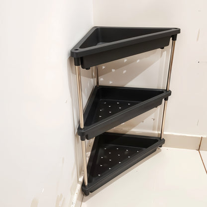 Wukusy 3-layer plastic corner storage rack for home and kitchen use, with multiple compartments for organizing small items