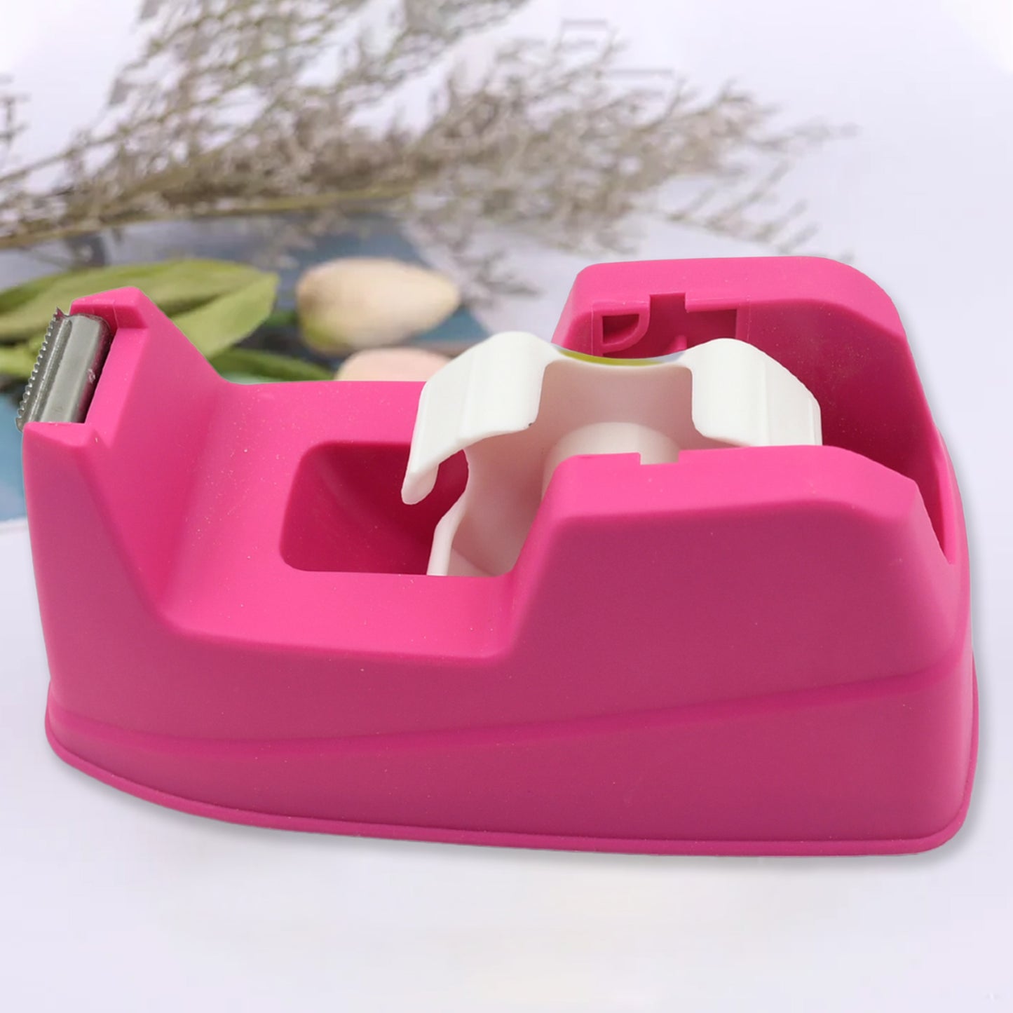 Wukusy plastic tape dispenser cutter for home office use, with a built-in blade for stationary and packaging tape, 1 piece.