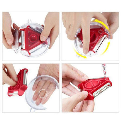 Wukusy 3-in-1 rotary vegetable peeler, slicer, and cutter with round design, kitchen multi-tool for peeling and slicing vegetables