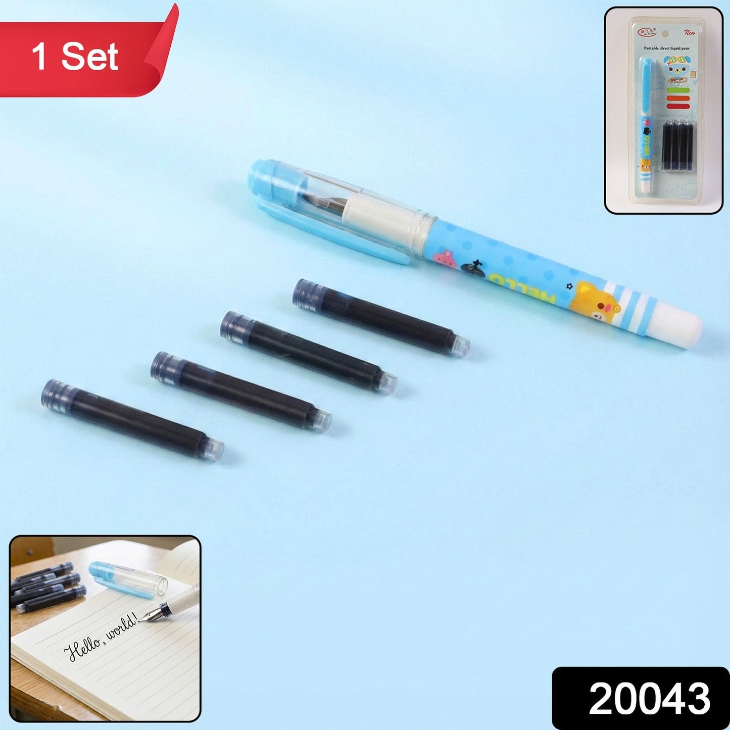Set of eight cute cartoon liquid ink pens from Wukusy featuring colorful, playful designs and fine tips for writing and drawing.