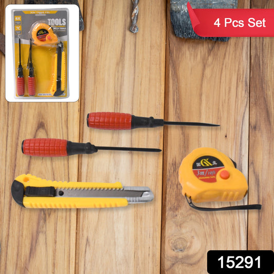 Wukusy 4-in-1 hand tool kit for home maintenance and repairs, including various screwdrivers, pliers, and wrenches in a compact set.