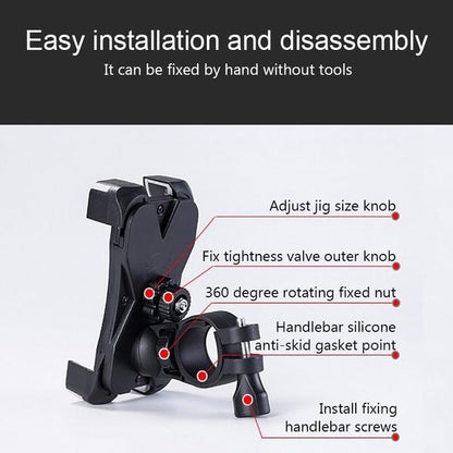 Wukusy bike phone mount with anti-shake cradle, stable clamp, and 360-degree rotation for secure mobile device attachment.