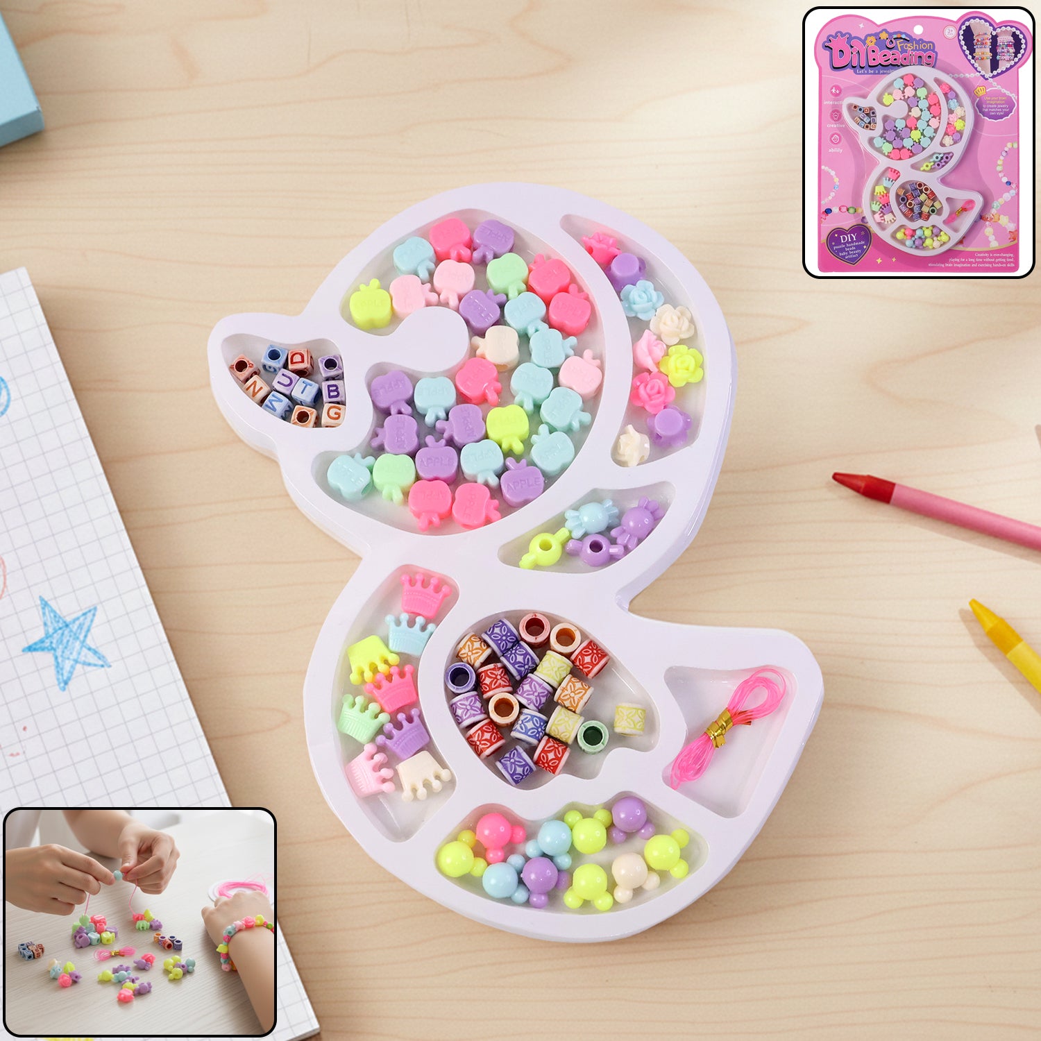 Wukusy DIY kids beading jewelry making craft kit with colorful beads and tools for children to create handmade jewelry.