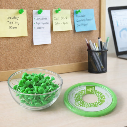 Set of 70 heavy-duty plastic head push pins by Wukusy, showing colorful pins with sturdy plastic heads and sharp metal points.