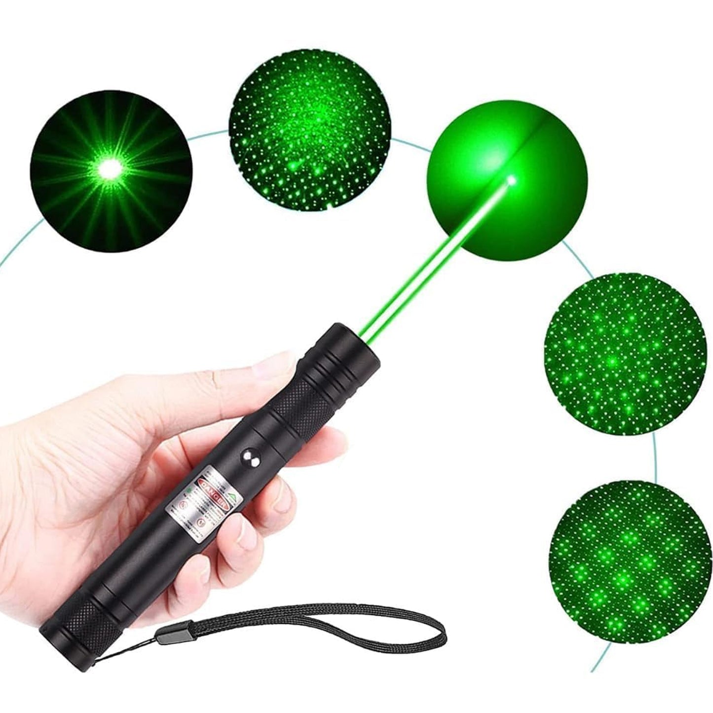 High-power green laser pointer set from Wukusy, featuring multiple toy laser pointers with vibrant green beams.
