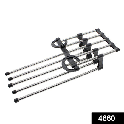 Wukusy adjustable trouser pants hanger organizer with multiple clips for neatly hanging and organizing pants or trousers.
