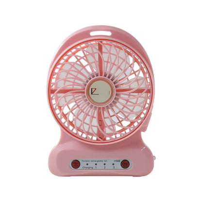 Wukusy portable USB rechargeable desk fan, compact black fan with adjustable tilt and visible control buttons for desktop cooling.