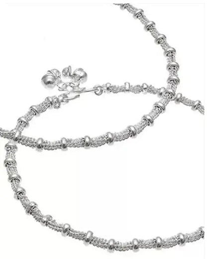 Pair of fancy matte finish payaliya chain anklets for women and girls, made of sterling brass and copper, standard free size.