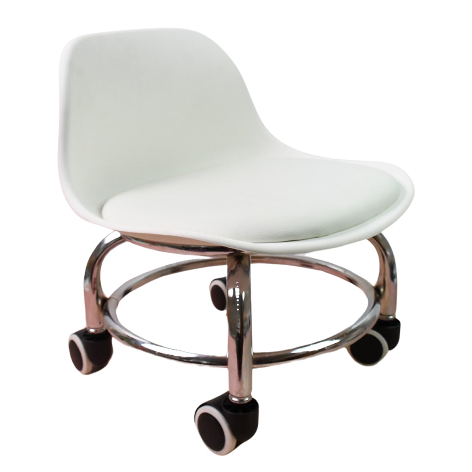 Wukusy 4054 low round rolling pedicure stool with wheels, multi-color, suitable for home, office, or garden use.